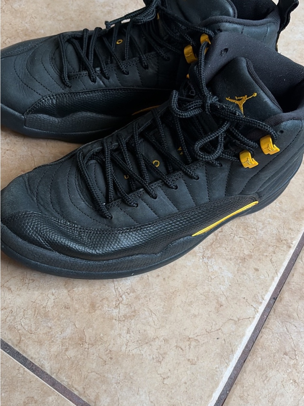 Jordan Men’s Black with Yellow Accent High-Top Sneakers